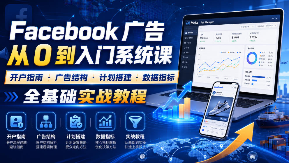 Facebook广告新手从0到入门系统课|开户指南・广告结构・计划搭建・数据指标全基础实战教程力繁信息站-闲云创业网-老谢轻创网-中创网-福缘网-冒泡网-资源之家-魔方项目库力繁信息站