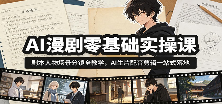 AI漫剧零基础实操课:剧本人物场景分镜全教学,AI生片配音剪辑一站式落地力繁信息站-闲云创业网-老谢轻创网-中创网-福缘网-冒泡网-资源之家-魔方项目库力繁信息站