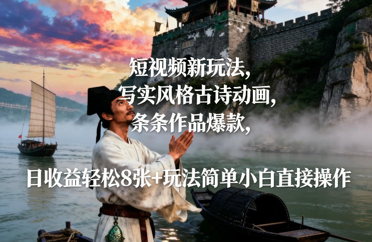 短视频新玩法，写实风格古诗动画，条条作品爆款，日收益轻松8张+玩法简单小白直接操作力繁信息站-闲云创业网-老谢轻创网-中创网-福缘网-冒泡网-资源之家-魔方项目库力繁信息站