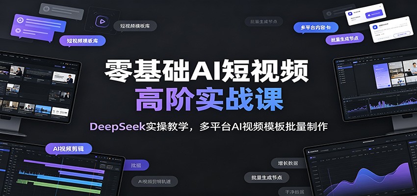 零基础AI短视频高阶实战课：DeepSeek实操教学，多平台AI视频模板批量制作力繁信息站-闲云创业网-老谢轻创网-中创网-福缘网-冒泡网-资源之家-魔方项目库力繁信息站