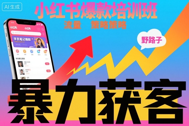 小红书爆款培训班，小红书获客野路子流量打法，暴力持续获客力繁信息站-闲云创业网-老谢轻创网-中创网-福缘网-冒泡网-资源之家-魔方项目库力繁信息站