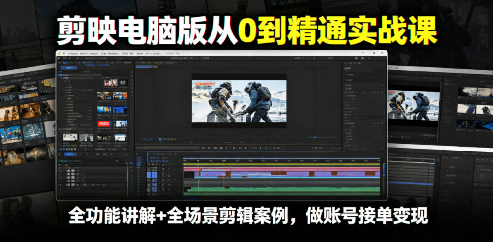 剪映电脑版从0到精通实战课,全功能讲解+全场景剪辑案例,做账号接单变现力繁信息站-闲云创业网-老谢轻创网-中创网-福缘网-冒泡网-资源之家-魔方项目库力繁信息站