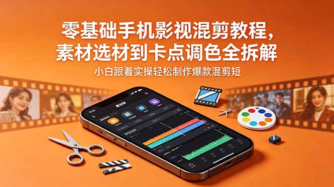 零基础手机影视混剪教程,素材选材到卡点调色全拆解,小白跟着实操轻松制作爆款混剪短片力繁信息站-闲云创业网-老谢轻创网-中创网-福缘网-冒泡网-资源之家-魔方项目库力繁信息站