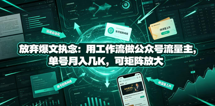 放弃爆文执念：用工作流做公众号流量主，单号月入几K，可矩阵放大力繁信息站-闲云创业网-老谢轻创网-中创网-福缘网-冒泡网-资源之家-魔方项目库力繁信息站
