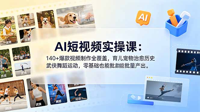 AI短视频实操课：140+爆款视频制作全覆盖，育儿宠物治愈历史武侠舞蹈运动，零基础也能批量产出力繁信息站-闲云创业网-老谢轻创网-中创网-福缘网-冒泡网-资源之家-魔方项目库力繁信息站