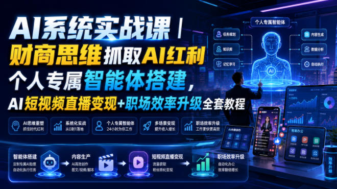 AI系统实战课|财商思维抓取AI红利|个人专属智能体搭建,AI短视频直播变现+职场效率升级全套教程力繁信息站-闲云创业网-老谢轻创网-中创网-福缘网-冒泡网-资源之家-魔方项目库力繁信息站