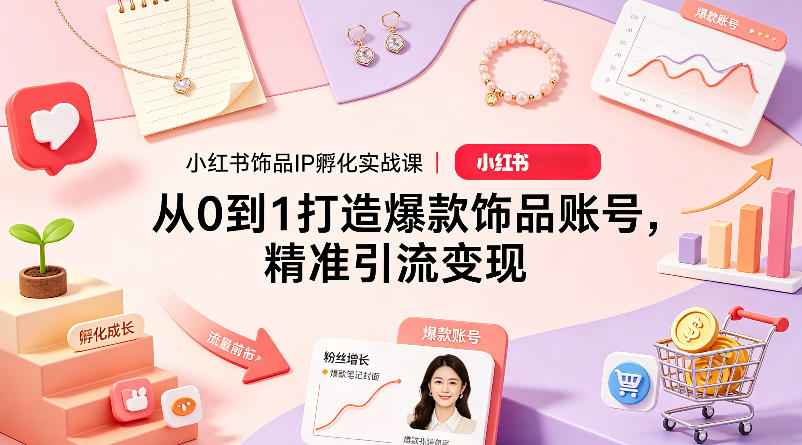 小红书饰品IP孵化实战课｜从0到1打造爆款饰品账号，精准引流变现力繁信息站-闲云创业网-老谢轻创网-中创网-福缘网-冒泡网-资源之家-魔方项目库力繁信息站