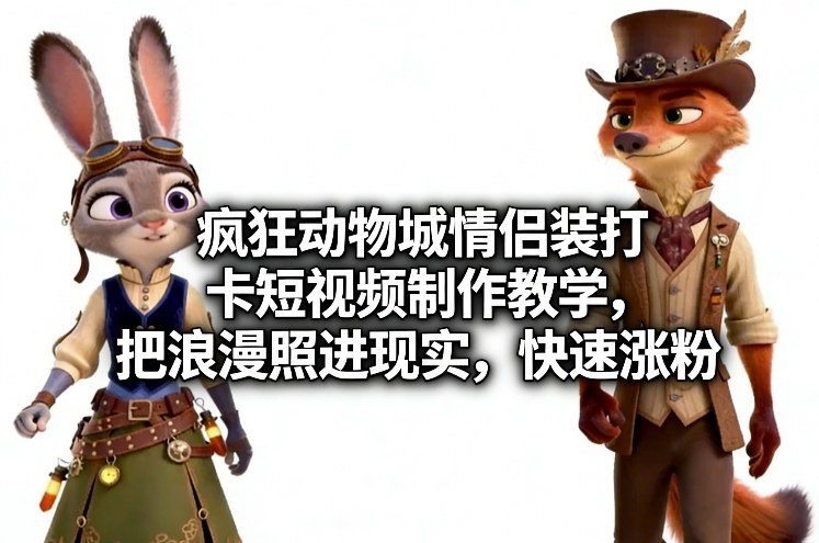 疯狂动物城情侣装打卡短视频制作教学，把浪漫照进现实，快速涨粉力繁信息站-闲云创业网-老谢轻创网-中创网-福缘网-冒泡网-资源之家-魔方项目库力繁信息站