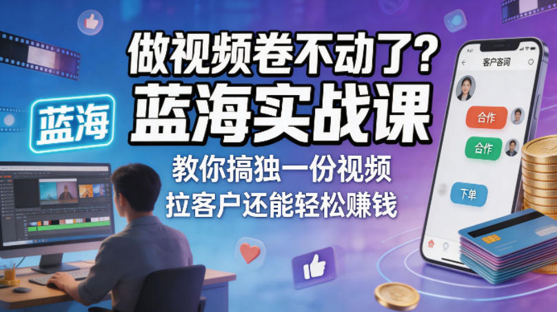 做视频卷不动了？蓝海实战课教你搞独一份视频，拉客户还能轻松賺钱！【原创双语字幕】力繁信息站-闲云创业网-老谢轻创网-中创网-福缘网-冒泡网-资源之家-魔方项目库力繁信息站