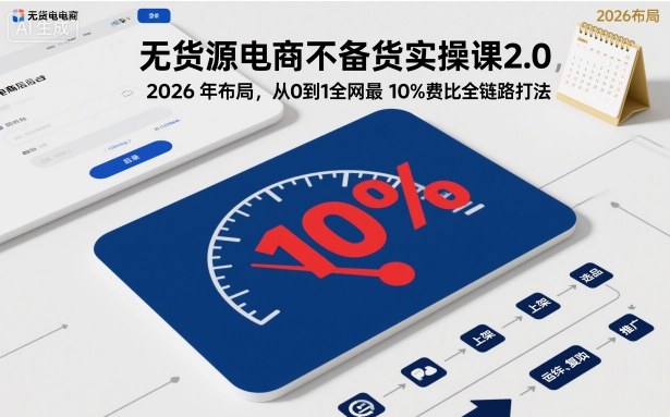 无货源电商不备货实操课2.0，2026年布局，从0到1全网最低10%费比全链路打法【更新中】力繁信息站-闲云创业网-老谢轻创网-中创网-福缘网-冒泡网-资源之家-魔方项目库力繁信息站
