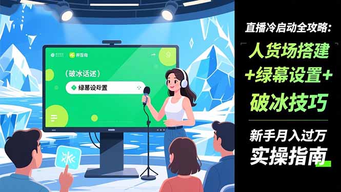 直播冷启动全攻略:人货场搭建+绿幕设置+破冰技巧，新手月入过万实操指南力繁信息站-闲云创业网-老谢轻创网-中创网-福缘网-冒泡网-资源之家-魔方项目库力繁信息站