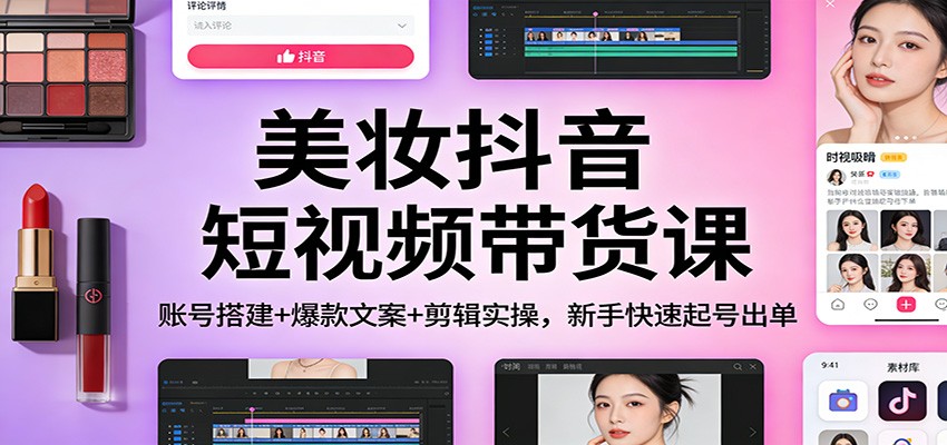 美妆抖音短视频带货课：账号搭建+爆款文案+剪辑实操，新手快速起号出单力繁信息站-闲云创业网-老谢轻创网-中创网-福缘网-冒泡网-资源之家-魔方项目库力繁信息站