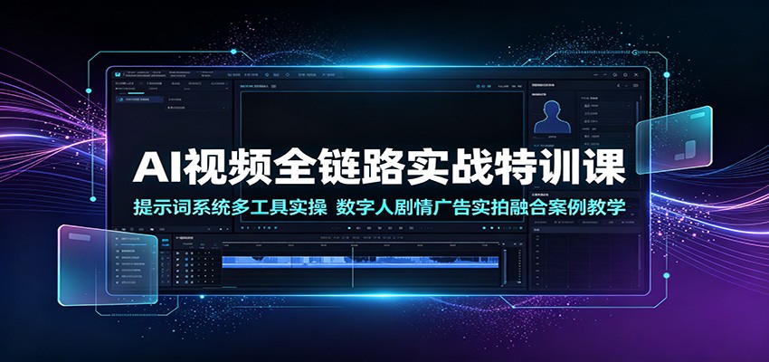 AI视频全链路实战特训课：提示词系统多工具实操，数字人剧情广告实拍融合案例教学力繁信息站-闲云创业网-老谢轻创网-中创网-福缘网-冒泡网-资源之家-魔方项目库力繁信息站
