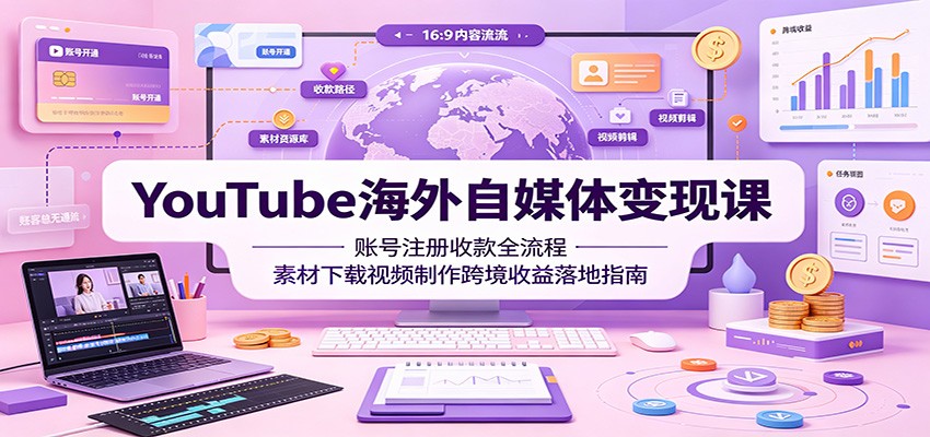 YouTube海外自媒体变现课:账号注册收款全流程,素材下载视频制作跨境收益落地指南力繁信息站-闲云创业网-老谢轻创网-中创网-福缘网-冒泡网-资源之家-魔方项目库力繁信息站