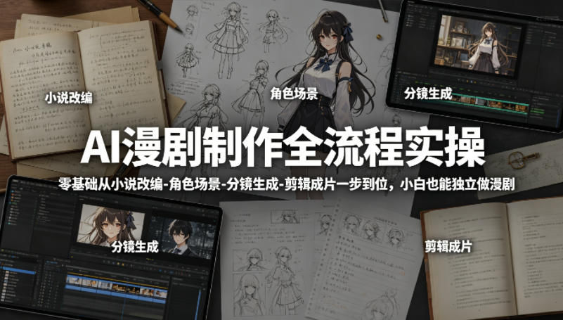 AI漫剧制作全流程实操，零基础从小说改编-角色场景-分镜生成-剪辑成片一步到位，小白也能独立做漫剧力繁信息站-闲云创业网-老谢轻创网-中创网-福缘网-冒泡网-资源之家-魔方项目库力繁信息站