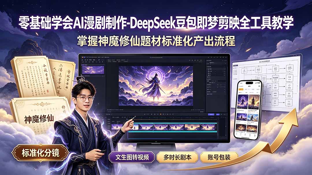 零基础学会AI漫剧制作-DeepSeek豆包即梦剪映全工具教学,掌握神魔修仙题材标准化产出流程力繁信息站-闲云创业网-老谢轻创网-中创网-福缘网-冒泡网-资源之家-魔方项目库力繁信息站