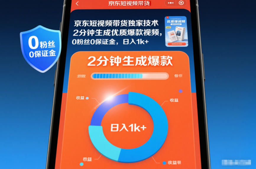 京东短视频带货独家技术，2分钟生成一条优质爆款视频，0粉丝0保证金，日入1k+【揭秘】力繁信息站-闲云创业网-老谢轻创网-中创网-福缘网-冒泡网-资源之家-魔方项目库力繁信息站