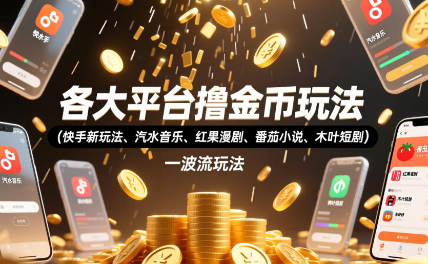 各大平台撸金币玩法(快手新玩法、汽水音乐、红果漫剧、番茄小说、木叶短剧)，一波流玩法(收费398元的教程)力繁信息站-闲云创业网-老谢轻创网-中创网-福缘网-冒泡网-资源之家-魔方项目库力繁信息站