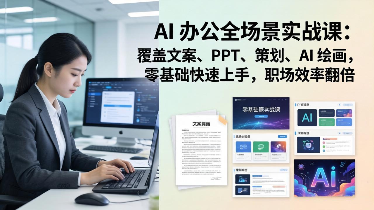 AI 办公全场景实战课：覆盖文案、PPT、策划、AI 绘画，零基础快速上手，职场效率翻倍力繁信息站-闲云创业网-老谢轻创网-中创网-福缘网-冒泡网-资源之家-魔方项目库力繁信息站