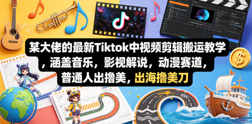 某大佬的最新Tiktok中视频剪辑搬运教学，涵盖音乐，影视解说，动漫赛道，普通人出海撸美刀力繁信息站-闲云创业网-老谢轻创网-中创网-福缘网-冒泡网-资源之家-魔方项目库力繁信息站