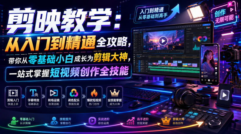 剪映教学:从入门到精通全攻略,带你从零基础小白成长为剪辑大神,一站式掌握短视频创作全技能力繁信息站-闲云创业网-老谢轻创网-中创网-福缘网-冒泡网-资源之家-魔方项目库力繁信息站