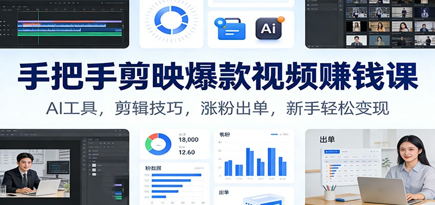 手把手剪映爆款视频赚钱课：AI工具，剪辑技巧，涨粉出单，新手轻松变现力繁信息站-闲云创业网-老谢轻创网-中创网-福缘网-冒泡网-资源之家-魔方项目库力繁信息站