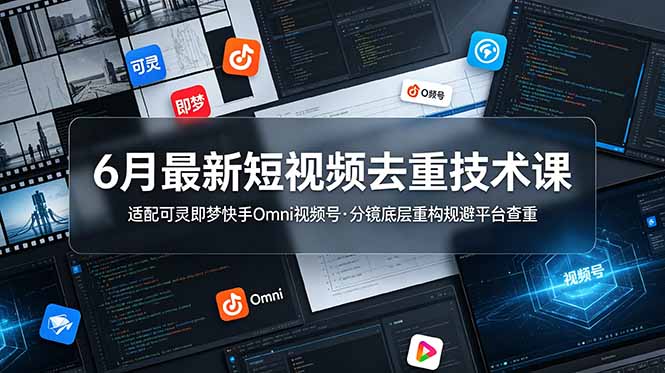 6月最新短视频去重技术课，适配可灵即梦快手Omni视频号，分镜底层重构规避平台查重力繁信息站-闲云创业网-老谢轻创网-中创网-福缘网-冒泡网-资源之家-魔方项目库力繁信息站