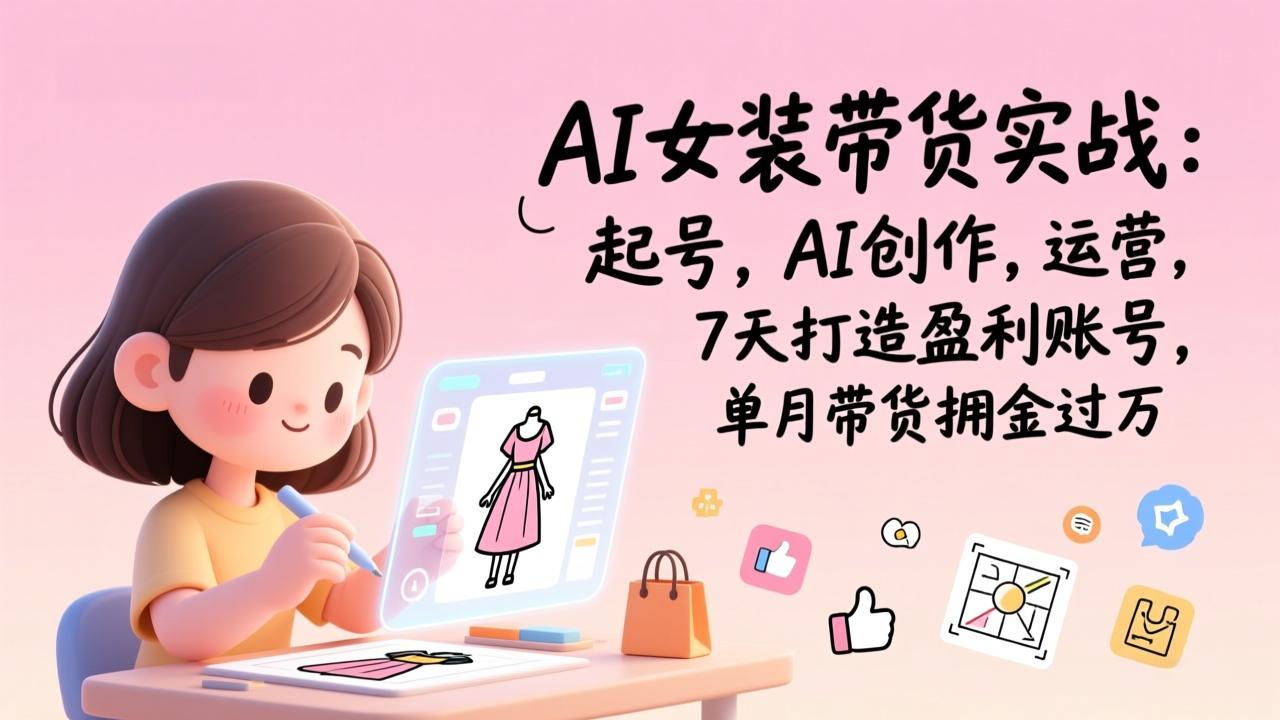 AI女装带货实战：起号，AI创作，运营，7天打造盈利账号，单月带货佣金过万力繁信息站-闲云创业网-老谢轻创网-中创网-福缘网-冒泡网-资源之家-魔方项目库力繁信息站
