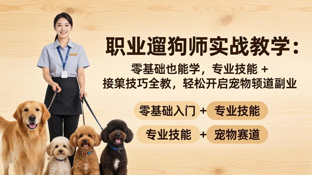 职业遛狗师实战教学：零基础也能学，专业技能 + 接单技巧全教，轻松开启宠物赛道副业力繁信息站-闲云创业网-老谢轻创网-中创网-福缘网-冒泡网-资源之家-魔方项目库力繁信息站