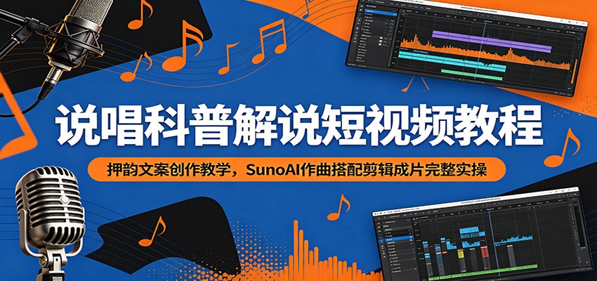 说唱科普解说短视频教程:押韵文案创作教学,SunoAI作曲搭配剪辑成片完整实操力繁信息站-闲云创业网-老谢轻创网-中创网-福缘网-冒泡网-资源之家-魔方项目库力繁信息站