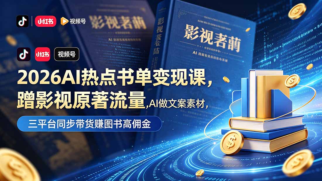 2026AI热点书单变现课,蹭影视原著流量,AI做文案素材,三平台同步带货赚图书高佣金力繁信息站-闲云创业网-老谢轻创网-中创网-福缘网-冒泡网-资源之家-魔方项目库力繁信息站