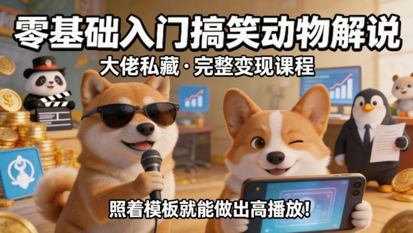 零基础入门搞笑动物解说，大佬私藏完整变现课程，照着模板就能做出高播放力繁信息站-闲云创业网-老谢轻创网-中创网-福缘网-冒泡网-资源之家-魔方项目库力繁信息站