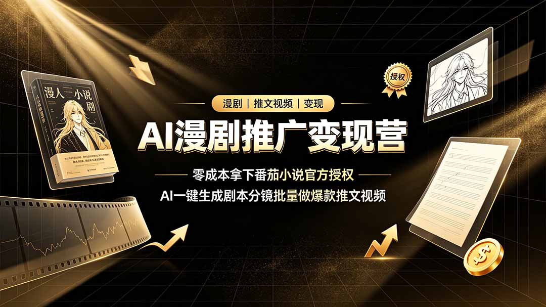 AI漫剧推广变现营，零成本拿下番茄小说官方授权，AI一键生成剧本分镜批量做爆款推文视频力繁信息站-闲云创业网-老谢轻创网-中创网-福缘网-冒泡网-资源之家-魔方项目库力繁信息站