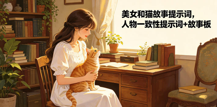 美女和猫故事提示词,人物一致性提示词+故事板力繁信息站-闲云创业网-老谢轻创网-中创网-福缘网-冒泡网-资源之家-魔方项目库力繁信息站