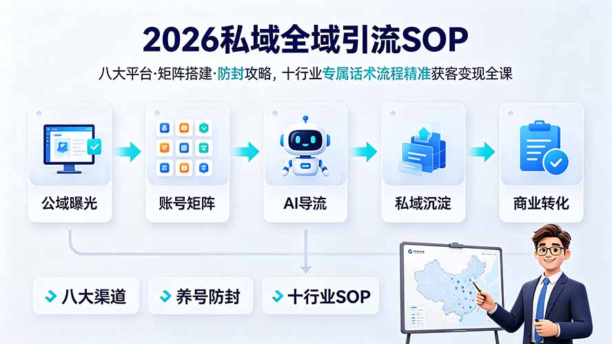 2026私域全域引流SOP|八大平台·矩阵搭建·防封攻略,十行业专属话术流程精准获客变现全课力繁信息站-闲云创业网-老谢轻创网-中创网-福缘网-冒泡网-资源之家-魔方项目库力繁信息站
