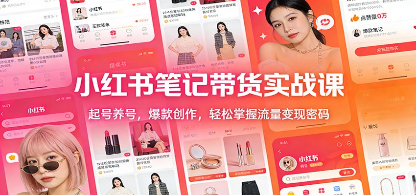 小红书笔记带货实战课：起号养号，爆款创作，轻松掌握流量变现密码力繁信息站-闲云创业网-老谢轻创网-中创网-福缘网-冒泡网-资源之家-魔方项目库力繁信息站