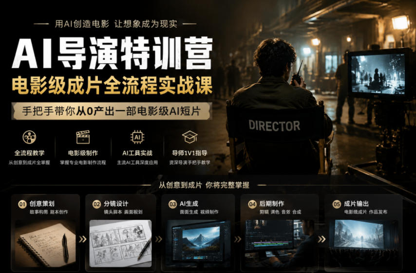 AI导演特训营,电影级成片全流程实战课,手把手带你从0产出一部电影级AI短片力繁信息站-闲云创业网-老谢轻创网-中创网-福缘网-冒泡网-资源之家-魔方项目库力繁信息站