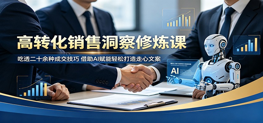 高转化销售洞察修炼课：吃透二十余种成交技巧，借助AI赋能轻松打造走心文案力繁信息站-闲云创业网-老谢轻创网-中创网-福缘网-冒泡网-资源之家-魔方项目库力繁信息站