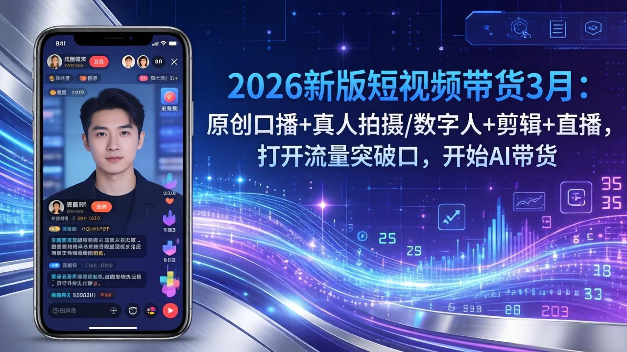 2026新版短视频带货3月：原创口播+真人拍摄/数字人+剪辑+直播，打开流量突破口，开始AI带货力繁信息站-闲云创业网-老谢轻创网-中创网-福缘网-冒泡网-资源之家-魔方项目库力繁信息站