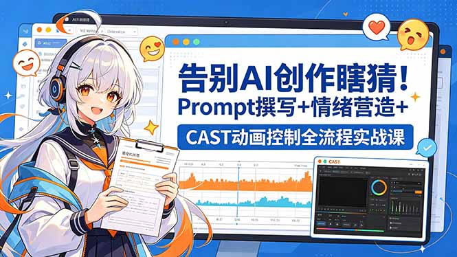 告别AI创作瞎猜!Prompt撰写+情绪营造+CAST动画控制全流程实战课力繁信息站-闲云创业网-老谢轻创网-中创网-福缘网-冒泡网-资源之家-魔方项目库力繁信息站