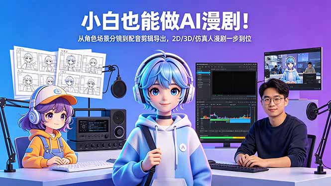 小白也能做AI漫剧！从角色场景分镜到配音剪辑导出，2D/3D/仿真人漫剧一步到位力繁信息站-闲云创业网-老谢轻创网-中创网-福缘网-冒泡网-资源之家-魔方项目库力繁信息站