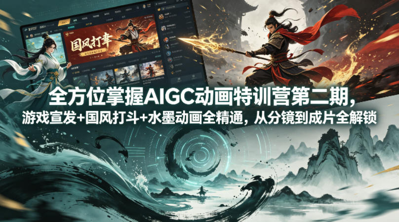 全方位掌握AIGC动画特训营第二期，游戏宣发+国风打斗+水墨动画全精通，从分镜到成片全解锁力繁信息站-闲云创业网-老谢轻创网-中创网-福缘网-冒泡网-资源之家-魔方项目库力繁信息站