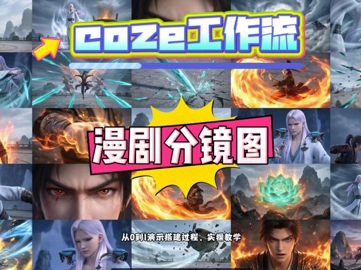 通过Coze工作流，制作《动漫分镜图》，两分钟制作完成25宫格分镜图，从0到1演示搭建过程，实操教学力繁信息站-闲云创业网-老谢轻创网-中创网-福缘网-冒泡网-资源之家-魔方项目库力繁信息站