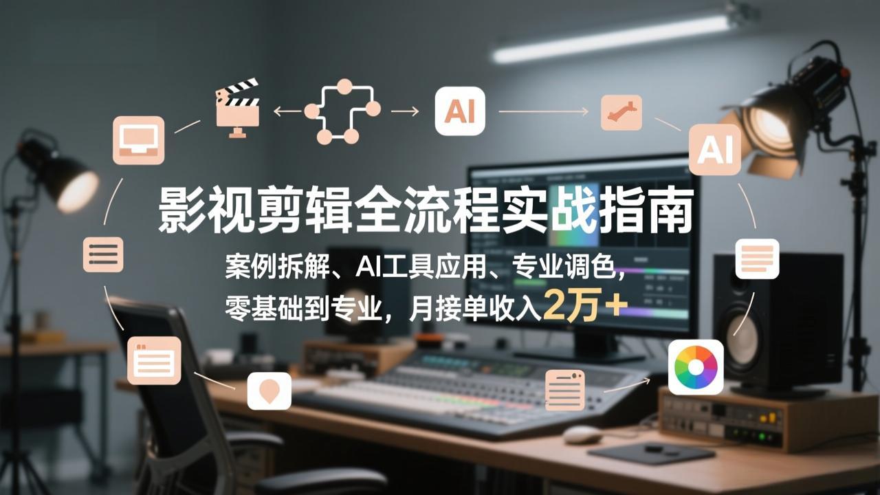 影视剪辑全流程实战指南，案例拆解、AI工具应用、专业调色，零基础到专业，月接单收入2万+力繁信息站-闲云创业网-老谢轻创网-中创网-福缘网-冒泡网-资源之家-魔方项目库力繁信息站