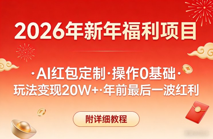 新年福利项目，AI红包定制，操作0基础，玩法变现20W+年前最后一波红利，附详细教程力繁信息站-闲云创业网-老谢轻创网-中创网-福缘网-冒泡网-资源之家-魔方项目库力繁信息站