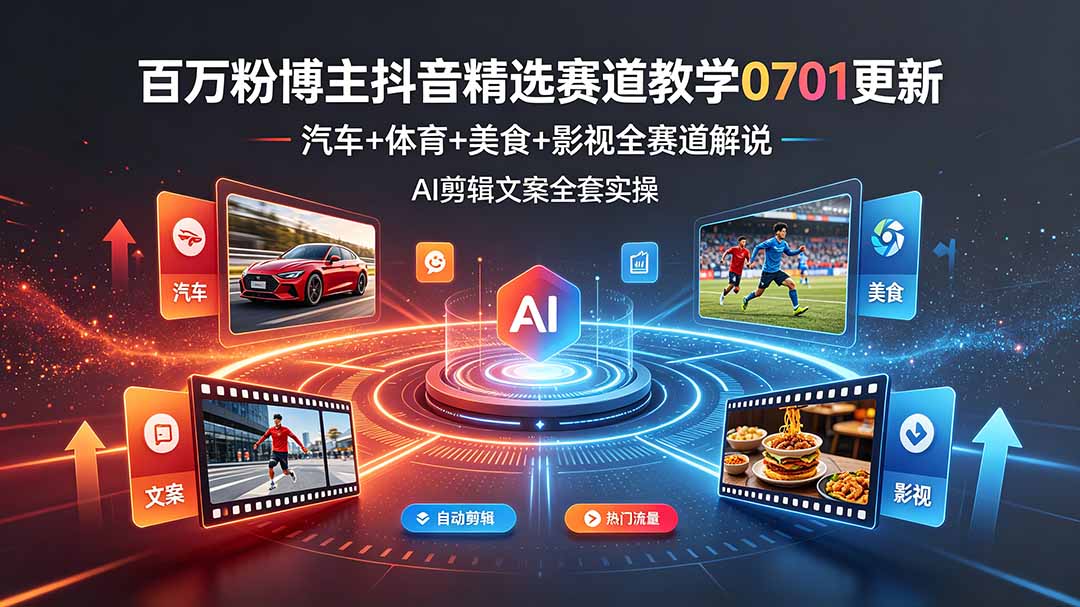 百万粉博主抖音精选赛道教学-0701更新,汽车+体育+美食+影视全赛道解说,AI剪辑文案全套实操力繁信息站-闲云创业网-老谢轻创网-中创网-福缘网-冒泡网-资源之家-魔方项目库力繁信息站