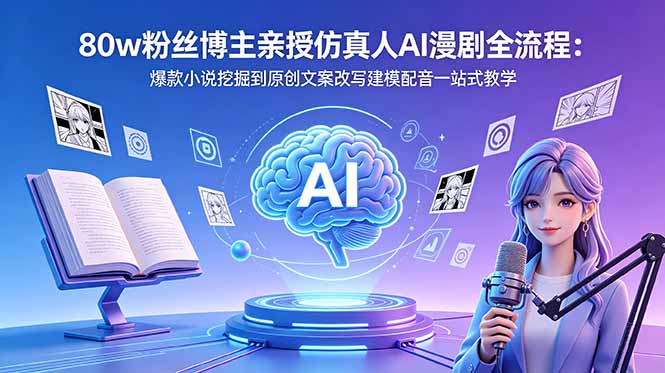 80w粉丝博主亲授仿真人AI漫剧全流程:爆款小说挖掘到原创文案改写建模配音一站式教学力繁信息站-闲云创业网-老谢轻创网-中创网-福缘网-冒泡网-资源之家-魔方项目库力繁信息站
