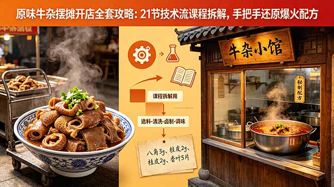 原味牛杂摆摊开店全套攻略:21节技术流课程拆解,手把手还原爆火配方力繁信息站-闲云创业网-老谢轻创网-中创网-福缘网-冒泡网-资源之家-魔方项目库力繁信息站