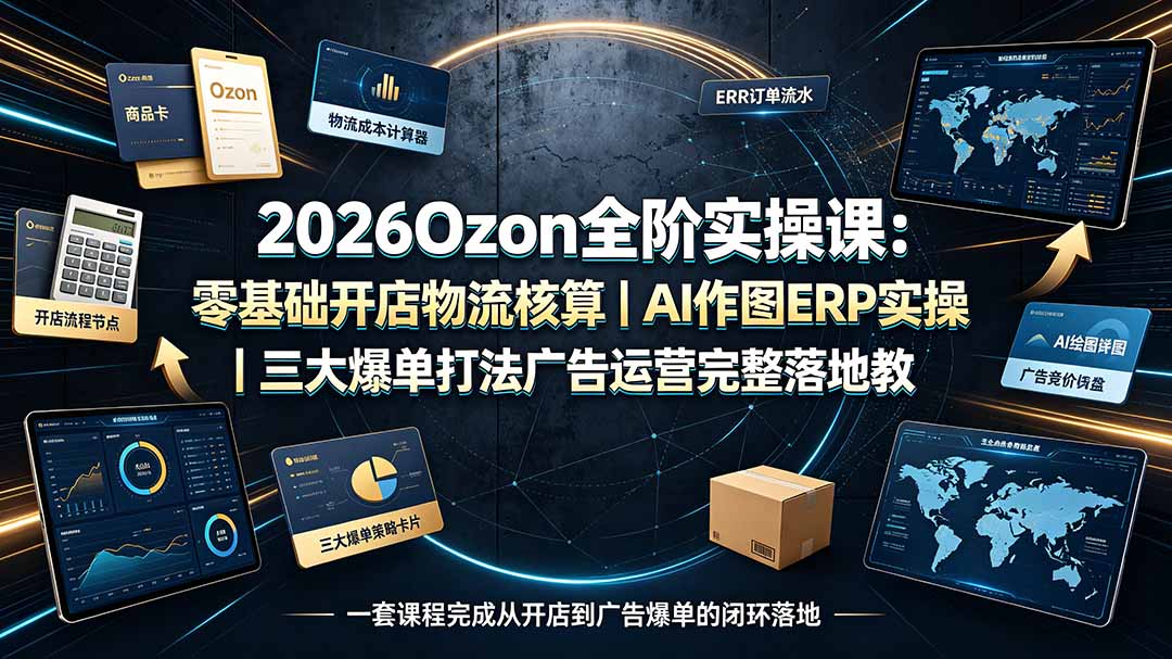 2026Ozon全阶实操课：零基础开店物流核算｜AI作图ERP实操｜三大爆单打法广告运营完整落地教程力繁信息站-闲云创业网-老谢轻创网-中创网-福缘网-冒泡网-资源之家-魔方项目库力繁信息站