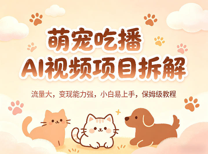 萌宠吃播AI视频项目拆解，流量大，变现能力强，小白易上手，保姆级教程力繁信息站-闲云创业网-老谢轻创网-中创网-福缘网-冒泡网-资源之家-魔方项目库力繁信息站
